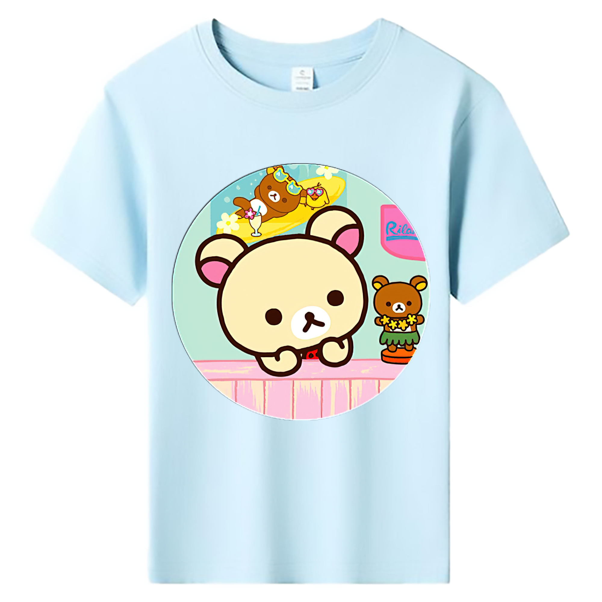 （画像用） リラックマ リラックマ キイロイトリ Rilakkuma Korilakkuma Kiiroitori 綿100％キッズTシャツ（フロントプリント）